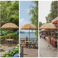 Parasol with Faux Straw Canopy Waterproof Thatched Tiki Umbrella Tropical Thatch Parasol for Garden, Courtyard, Cafe Terrace