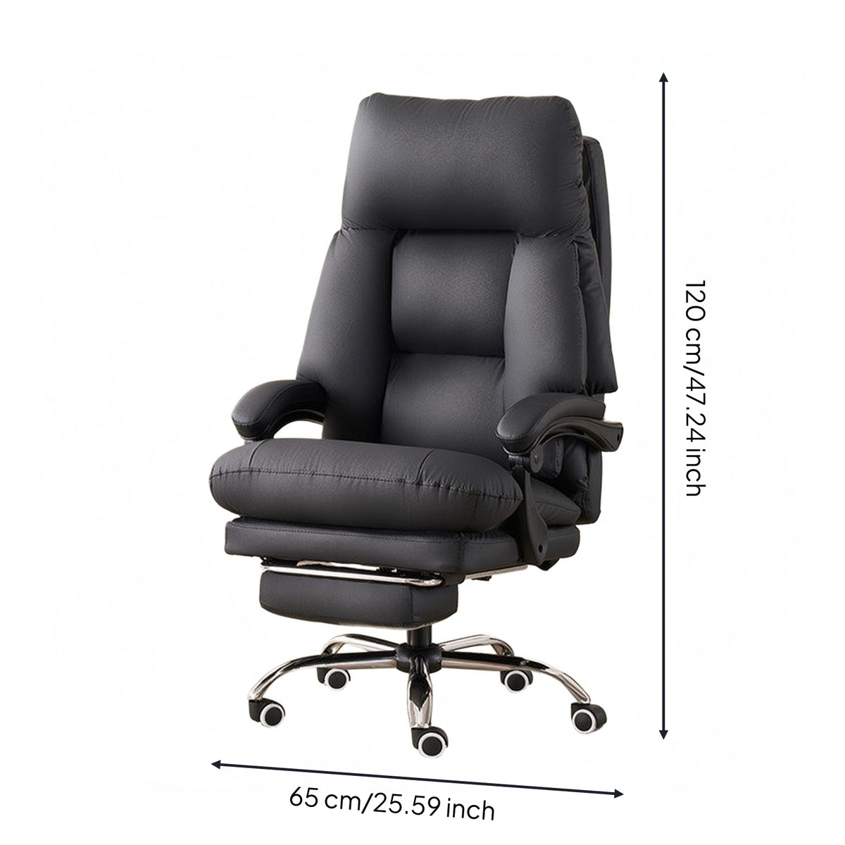 Reclining Office Chair Rolling Casters Chair with Footrest Metal Base Seating Furniture for Enthusiasts