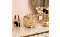 Gold-Tone Jewelry Box with Crystal Embellishments Decorative Jewelry Box with Crystals Ornate Glittering for Women, Vanity, Dresser, Bedside Table