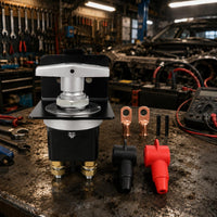 Metal Mounting Plate Rotary Battery Disconnect Switch Brass Terminals 12V Battery Disconnect Switch Copper Lugs Insulating Sleeves