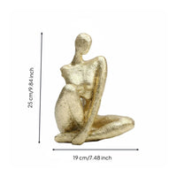 Golden Sitting Lady Figurine Elegant Accent Piece Abstract Woman Statue Handcrafted Look House Decoration for Living Room