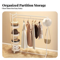 Minimalist Design Complimentarystanding Clothes Rack with Shelves Space-Saving Garment Rail with Shelves and Side Hooks Multi-Tier Shelving Hanging Stand Stable Structure for Students, Apartment Dwellers, Homeowners, Bedroom, Entryway, Walk-in Closet