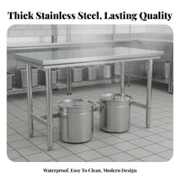 Stainless Steel Work Table Easy to Clean Restaurant Cutting Table Rust Resistant Kitchen Furniture for Caterers, Chefs, Bakery, Workshop, Laundry Room