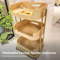 Wooden Beauty Trolley Minimalist Rustic Design 3 Tier Rolling Cart Solid Wood Trays Salon Trolley Cart for Facial Care Facility, Wellness Center
