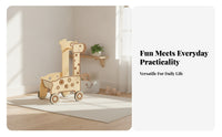 animal Push Cart Toy Wooden Infant Push Cart Walking Aid Open Top   for Pretend Play
