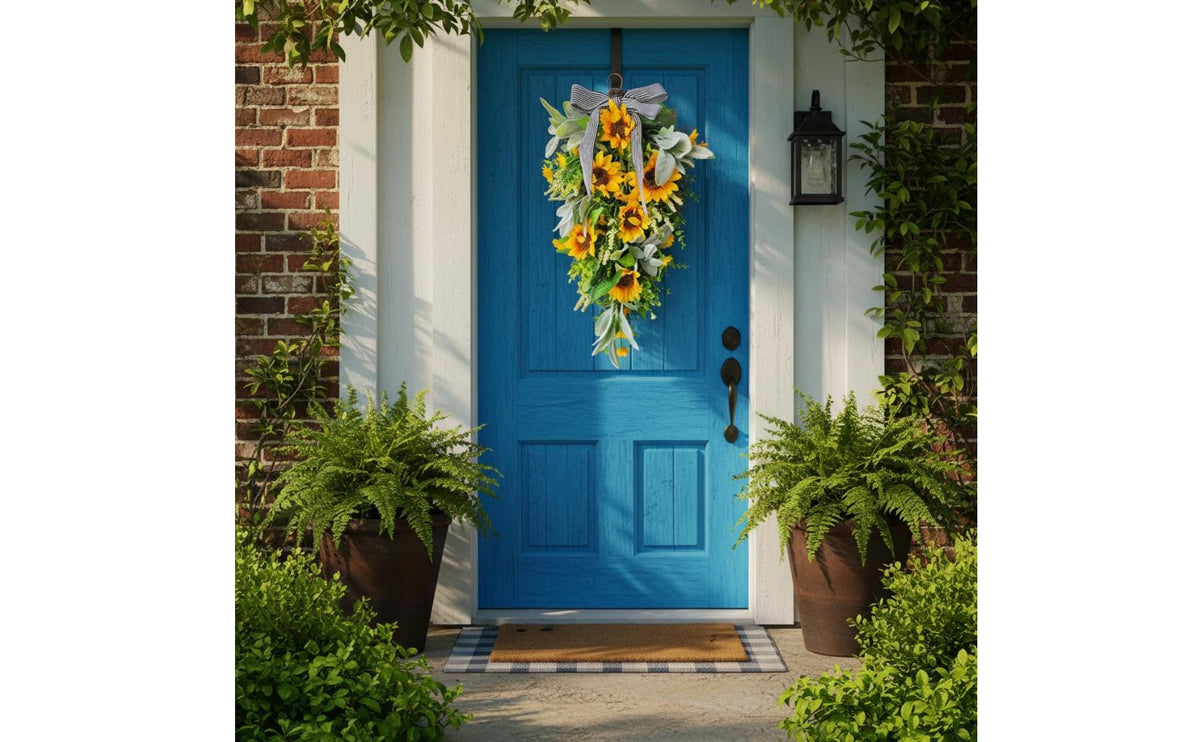 Golden Bloom Teardrop Swag Artificial Flowers Vertical Golden Bloom Wreath