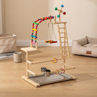 Parrot Stand Play Stand with Solid Wood Ladders, Bird Training Stand with Bowls and Tray, Indoor Bird Perch for Cockatiel and Lovebird Use