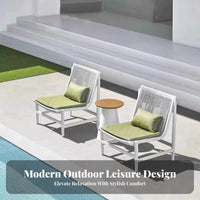 3 Pieces All-Weather 3-Piece Woven Chair and Table Set Sturdy Frame 2-Chair and Table Group Waterproof Outdoor Furnishing Elegant Design for Couples, Homeowners, Business Owners, Balcony, Courtyard, Backyard, Poolside