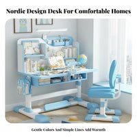 Kids Desk and Chair Set Design Adjustable Homework Desk Sturdy Children's Writing Table with Storage for Students, Bedroom, Home