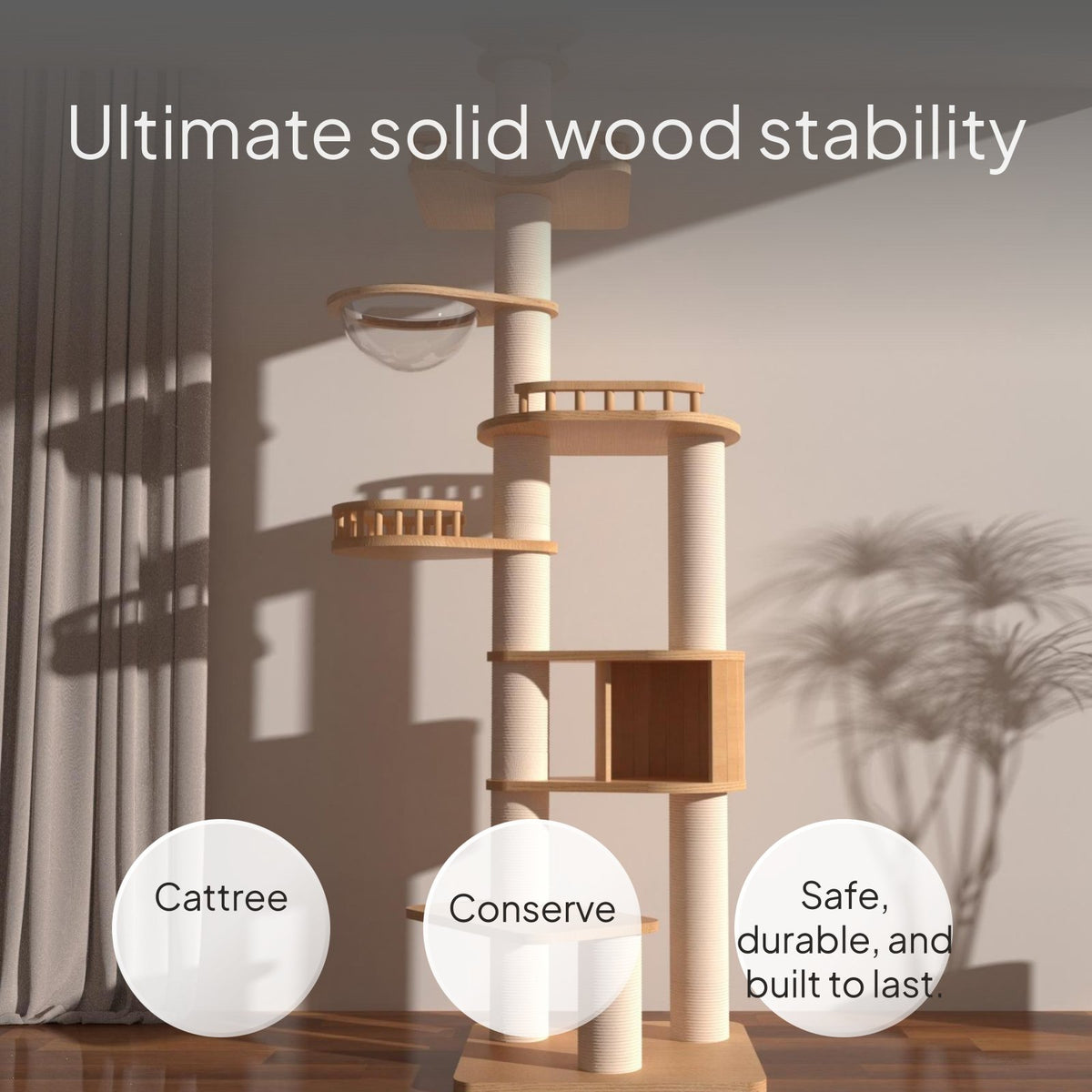 Solid Wood Floor-to-Ceiling Cat Tree Condo