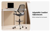 Lumbar Support Rolling Drafting Chair Adjustable Height Ergonomic High-Back Mesh Chair With Foot Ring Office Furniture 360° Swivel for Students, Architects, Artists, Study Room, Studio, Reception Area