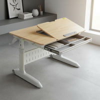 Tilting Desktop Crank Adjustable Study Table Built-in Drawer Height Adjustable Kids Desk Solid Wood Children's Desk for Students