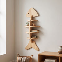 Wooden Fishbone Wall Shelf Nailadhesive Wooden Aquatic Shelf with 4 Tiers Adhesive-Mount Easy Installation for Renters
