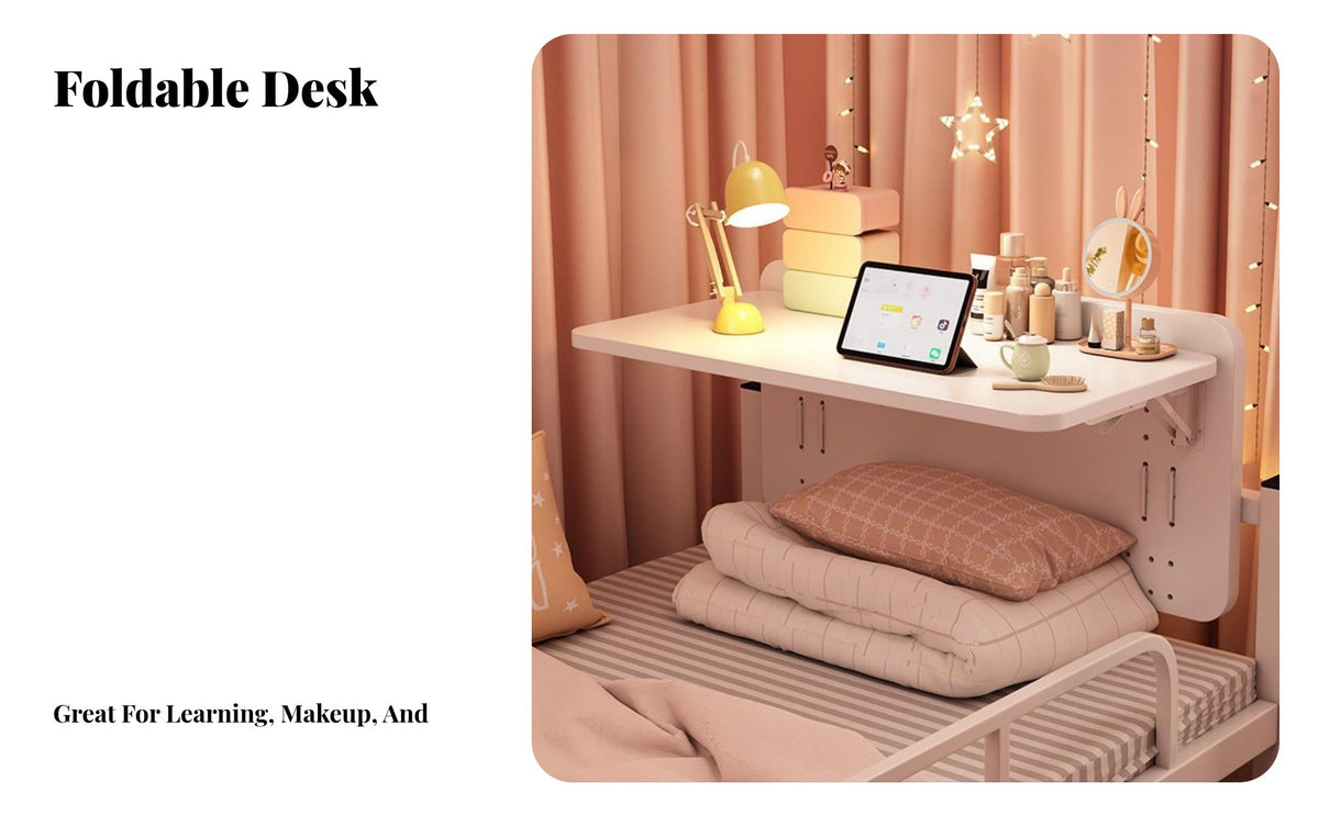 Dorm Room Study Desk Space Saving Foldable Bedside Desk No Assembly Required Bunk Bed Shelf for College Students, Apartment Dwellers, Small Areas
