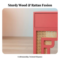 Rattan Drawer Nightstand Vintage Design Rattan Drawer Bedside Table sturdy Wood Legs Cheerful hues for Adults, Students, Office