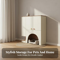 Space-Saving Multifunctional Pet Cabinet Sturdy Construction Cat House Storage Cabinet Mid-Century-Century Modern Design Indoor Pet Crate Furniture Walnut Wood Grain for Living Room, Bedroom