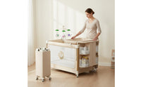 Instant-Fold Fold Multifunctional Baby Crib Rocking Function Infant Bed Adjustable Height Playpen Machine Washable Material for New Parents