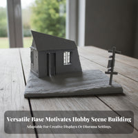 Weathered Damaged House Model Mini Diorama Kit Rectangular Base Gray Collectible Display Rural House Diorama