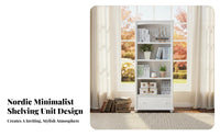 Multi-Tier Bookcase Minimalist Sleek White Multi-Tier Shelving Unit Available with Drawers or Doors Storage Furniture for Parents, Study Room, Bedroom