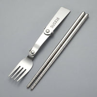 Portable Cutlery Set, Spoon & Fork, 316 Stainless Steel, Foldable, 3-Piece Set, for Bento, Camping, Hiking, Travel