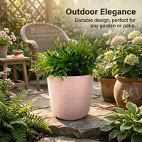 Large Outdoor Concrete Planter for Garden, Handmade Cement Floor Standing, Pink Flower Pot Terrazzo Style, 26cm Diameter