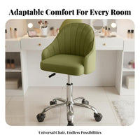 Adjustable Height Upholstered Rolling Chair Padded Seat Upholstered Swivel Chair Stable 5-Star Base Vanity Stool Ergonomic Backrest for Beauticians, Students, Home White Ice Workers, Beauty Salon, Bedroom, Study Room