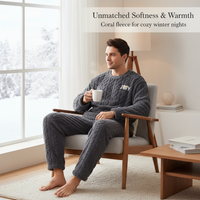 Men's Coral Fleece Pajama Set Thickened Warm Flannel Loungewear for Autumn Winter