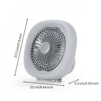 Battery Powered Rechargeable Fan with Light Portable Hanging Fan with Circular Light Light Compact Automatic Oscillation for Campers, Students, Tents, Desks, Dorm Rooms, Bedside