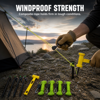 Tent Guy Line Adjuster with Self-Locking Pulley and Reflective Rope for Outdoor Camping