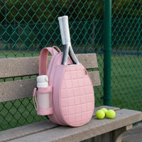 Large Capacity Tennis Racket Sling Bag Lightweight Badminton Racket Crossbody Bag Water Bottle Holder Quilted Tennis Backpack for Women