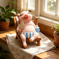 Painted Finish Pink Pig Ornament Tabletop Seated Pig Figurine Cute Creature Statue Decorative Figure for Desktop, Garden, Courtyard