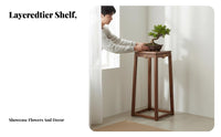 Chinese Design Two-Tier Flower Table Mortise and Tenon Joinery Plant Holder Natural Oil Finish Display Pedestal Artisan-Made for Gardeners, Homeowners, Apartment Dwellers, Living Room, Bedroom, Entrance Hall, Balcony