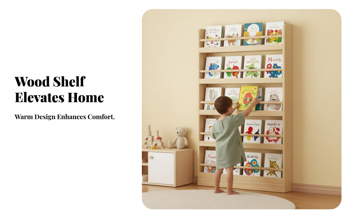 mounting surface surfaceMounted shelf space-saving Design front-display shelf Space-Saving Display Shelf for children, Book Lovers, Behind the Door, Bedroom, Nursery