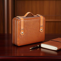 Wood-Lined Tobacco Travel Case Woven-Texture Travel Humidor Hard-Shell Tobacco Humidor Compact for Aficionados, Golf Course, Office