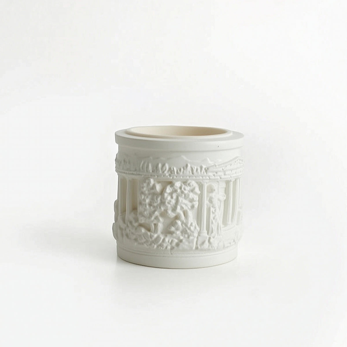 Embossed Cylindrical Flower Pot Classical Pot with Raised Design Pattern Vintage Decorative Planter Sculpted for Windowsill
