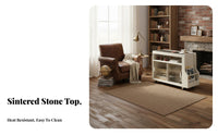 Solid Wood Frame Mobile Sofa Side Cabinet Sintered Stone Top Rolling End Table Retro Design Rolling Side Table Easy to Move for Apartment Dwellers, Homeowners, Office Workers, Bedroom, Small Areas, Study