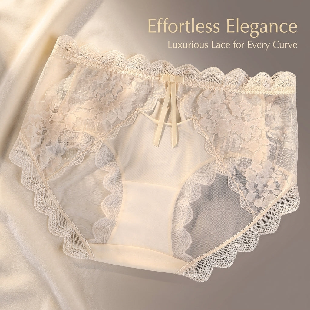 Underwear Women with Lining and Extended Coverage, Knickers with Mesh Lace Overlay, Breathable Panties for Everyday Wear