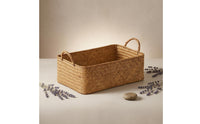 Handwoven Basket Braided Rectangular Storage Basket Space Saving Woven Bin for Cabinet