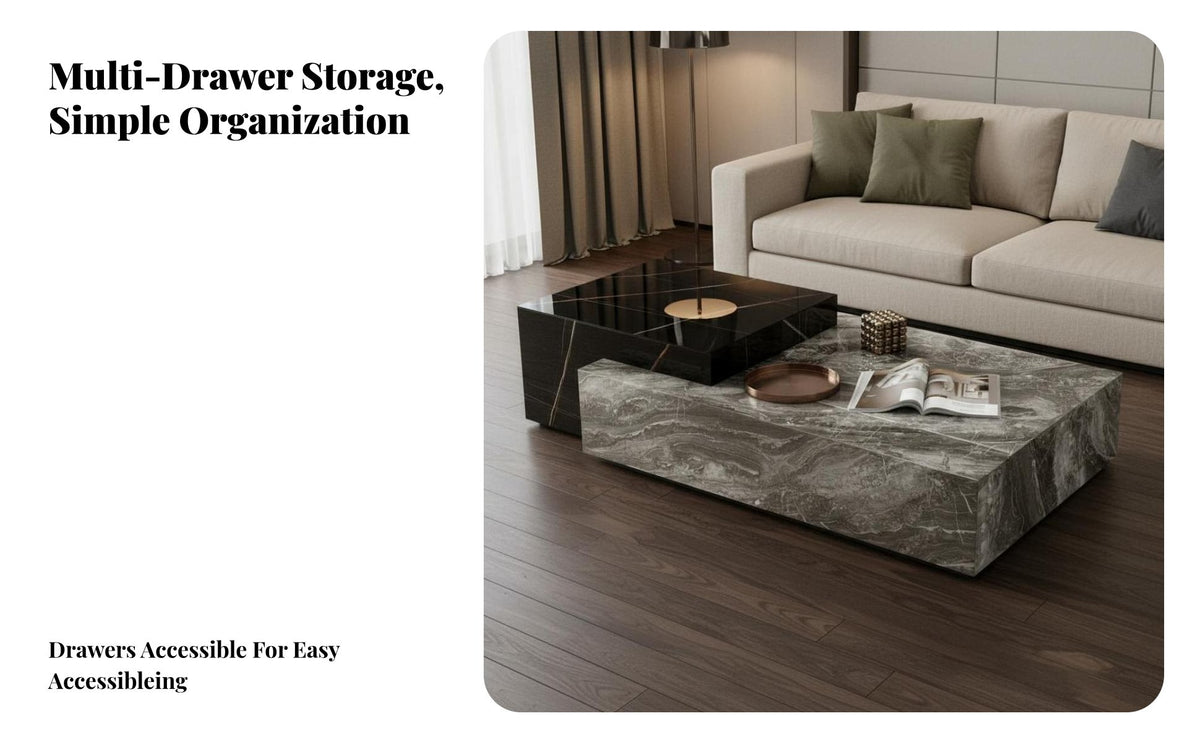 2 Pieces Minimalist Design Coffee Table Set Scratch-Resistant Rectangular Coffee Blocks with Storage Flexible Combination Household Furniture Easy to Clean for Modern Design Enthusiasts, Families, Apartment Dwellers, Living Room, Home, Lounge Area, Office