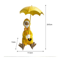 Resin Duck Figurine with Umbrella Whimsical Duck Figurine with Raincoat Cute Decoration Hand-Painted for Collectors