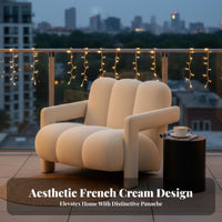 French Cream aesthetic Oversized Single-Person Sofa Modern Minimalist Upholstered Tub Chair Plush Fabric Indoor Seating Curved supportrest for Interior Design aficionados, Book Lovers, Living Room, book perusal alcove, Bedroom, Apartment