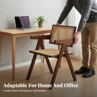 Cane Woven Material Folding Chair Foldable Design Household Furniture Woven Backrest Emphasis Seat for Homeowners, Campers, Dining Room, Home Office