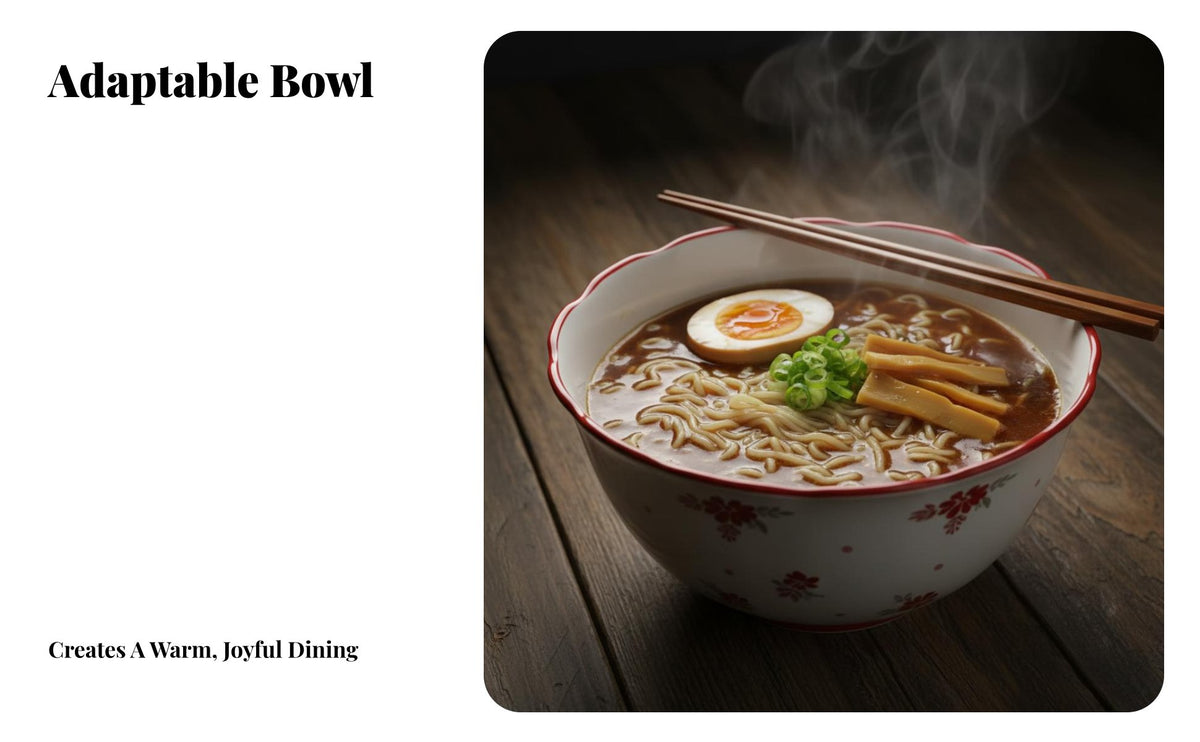 Pastoral Ceramic Rice Bowl, Underglaze Red Floral, Korean Tableware, Home & Restaurant
