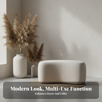 Wabi-Sabi Aesthetic Curved Entryway Bench Sherpa Material Curved Waterfall Bench Compact Size Upholstered Stool Padded Seat for Apartment Dwellers, Interior Designers, Homeowners, Hallway, Living Room, Bedroom