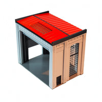 Red Roof 1:64 Garage Diorama Grid Openings Miniature Garage Model Molded Details Architectural Scene Model Black Trim