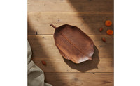 Wooden Leaf Design Tray Walnut Wooden Tray with Carved Texture Handmade for Hosts, Decorators, Tea Time, Tabletop Styling