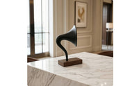 Gramophone Speaker Ornament Retro Speaker Statue with Geometric Base Sculptural Phonograph Ornament for Bookshelf, Office Desk