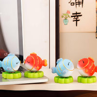 4 Pieces Playful Rotating Ornament with Lotus Base Compact Auspicious Koi Figurine Golden Koi Aquatic Creature Ornament Stress-Relief for Office Desk, Tabletop, Study Area
