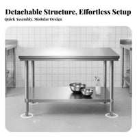 Easy to Clean Stainless Steel Work Table Anti-Rust Stainless Steel Prep Table Resistant Commercial Kitchen Workbench Stable Design for Workshop Workers, Garage Hobbyists, Dining Hall, Cafeteria, Laboratory, Outdoor