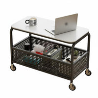 Mobile Design 2-Tier Rolling Trolley Sintered Stone Top 2-Tier Rolling Cart space-efficient Size End Table Space-Saving for Apartment Dwellers, Interior Decorators, Living Room, Bedroom, Small Spaces, Balcony